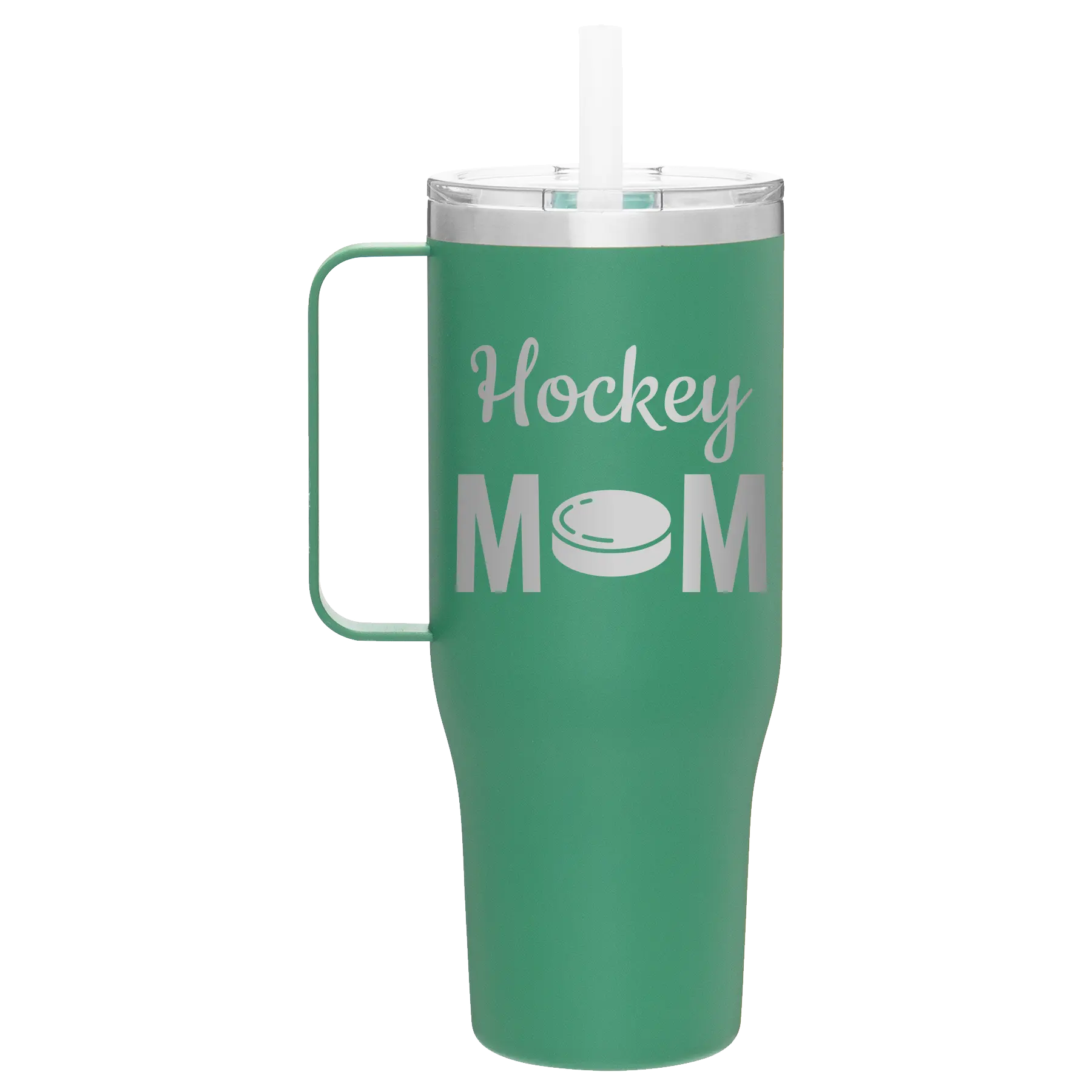 Laser etched forage 40 oz vacuum insulated tumbler mug with 'Mom Hockey2' design