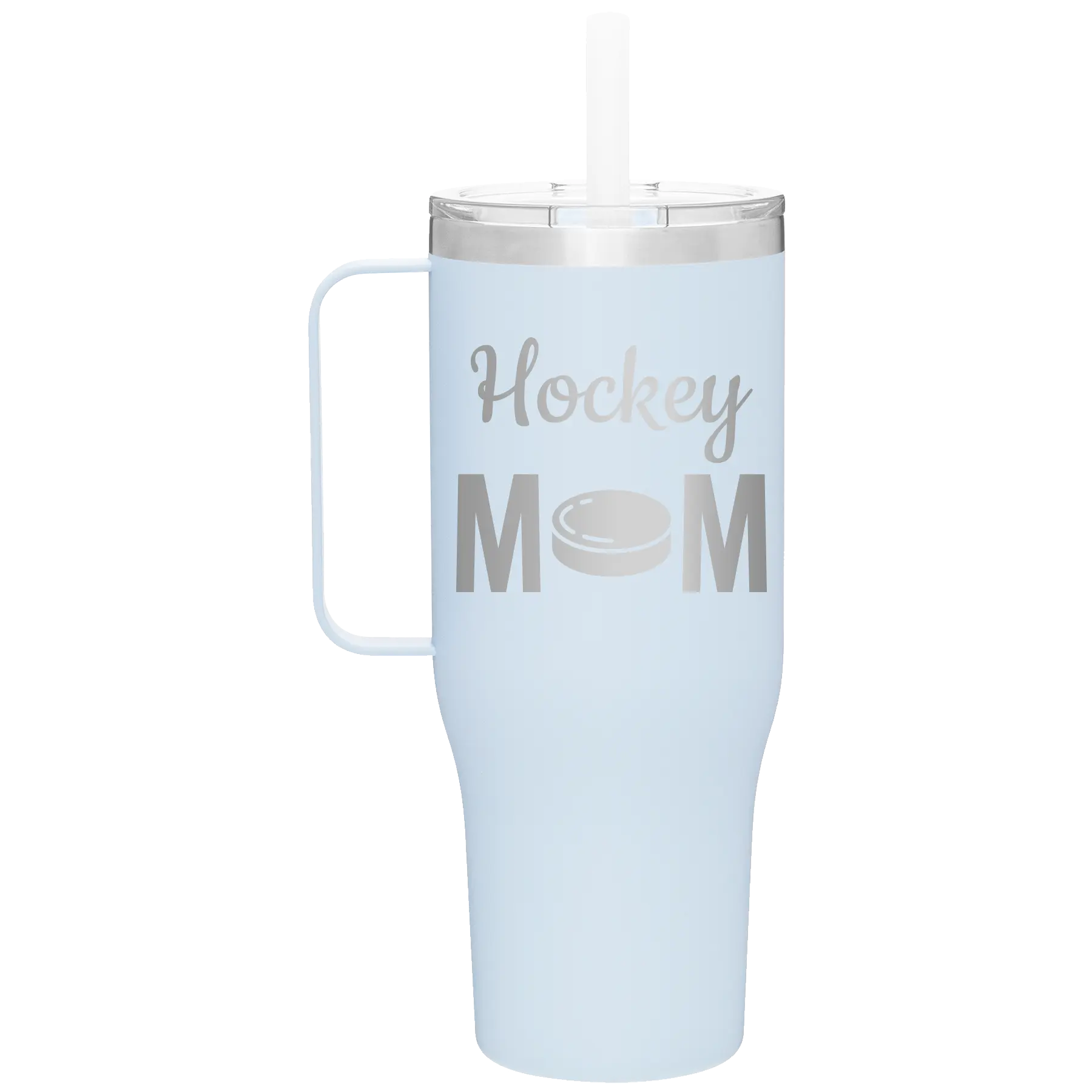 Laser etched landfall 40 oz vacuum insulated tumbler mug with 'Mom Hockey2' design