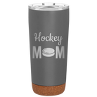 Laser etched storm gray 20 oz vacuum insulated tumbler with 'Mom Hockey2' design