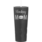 Laser etched black 20 oz vacuum insulated tumbler with 'Mom Hockey2' design