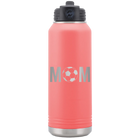 Laser etched coral 32 oz vacuum insulated water bottle with 'Mom Soccer' design
