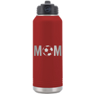 Laser etched maroon 32 oz vacuum insulated water bottle with 'Mom Soccer' design