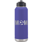 Laser etched purple 32 oz vacuum insulated water bottle with 'Mom Soccer' design
