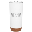 Laser etched white 20 oz vacuum insulated tumbler with 'Mom Soccer' design