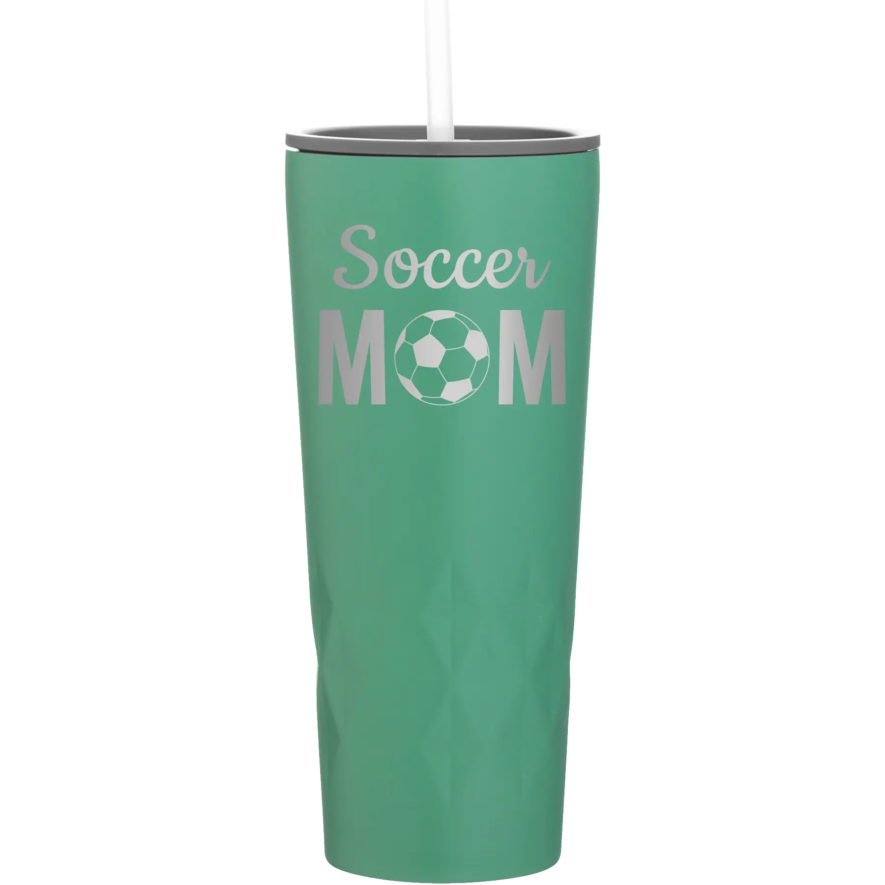 Laser etched forage 20 oz vacuum insulated tumbler with 'Mom Soccer2' design