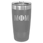 Laser etched dark gray 20 oz vacuum insulated tumbler with 'Mom Tennis' design