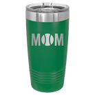 Laser etched green 20 oz vacuum insulated tumbler with 'Mom Tennis' design