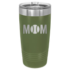 Laser etched olive green 20 oz vacuum insulated tumbler with 'Mom Tennis' design