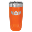 Laser etched orange 20 oz vacuum insulated tumbler with 'Mom Tennis' design