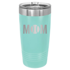 Laser etched teal 20 oz vacuum insulated tumbler with 'Mom Tennis' design