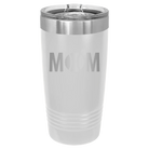 Laser etched white 20 oz vacuum insulated tumbler with 'Mom Tennis' design