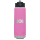 Laser etched light purple 20 oz vacuum insulated water bottle with 'Mom Tennis' design
