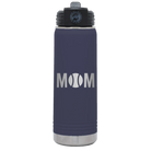 Laser etched navy 20 oz vacuum insulated water bottle with 'Mom Tennis' design