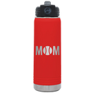 Laser etched red 20 oz vacuum insulated water bottle with 'Mom Tennis' design