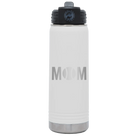 Laser etched white 20 oz vacuum insulated water bottle with 'Mom Tennis' design
