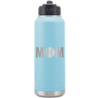 Laser etched light blue 32 oz vacuum insulated water bottle with 'Mom Tennis' design