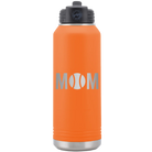 Laser etched orange 32 oz vacuum insulated water bottle with 'Mom Tennis' design