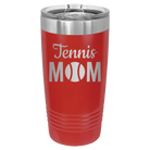 Laser etched red 20 oz vacuum insulated tumbler with 'Mom Tennis2' design