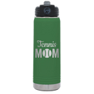 Laser etched green 20 oz vacuum insulated water bottle with 'Mom Tennis2' design