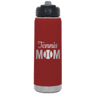 Laser etched maroon 20 oz vacuum insulated water bottle with 'Mom Tennis2' design