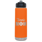 Laser etched orange 20 oz vacuum insulated water bottle with 'Mom Tennis2' design