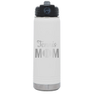 Laser etched white 20 oz vacuum insulated water bottle with 'Mom Tennis2' design