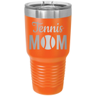 Laser etched orange 30 oz vacuum insulated tumbler with 'Mom Tennis2' design
