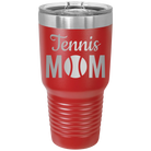 Laser etched red 30 oz vacuum insulated tumbler with 'Mom Tennis2' design