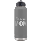 Laser etched dark gray 32 oz vacuum insulated water bottle with 'Mom Tennis2' design