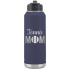 Laser etched navy 32 oz vacuum insulated water bottle with 'Mom Tennis2' design