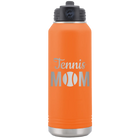 Laser etched orange 32 oz vacuum insulated water bottle with 'Mom Tennis2' design