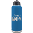 Laser etched royal blue 32 oz vacuum insulated water bottle with 'Mom Tennis2' design