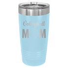 Laser etched light blue 20 oz vacuum insulated tumbler with 'Mom Volleyball2' design