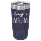 Laser etched navy 20 oz vacuum insulated tumbler with 'Mom Volleyball2' design