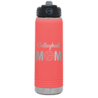 Laser etched coral 20 oz vacuum insulated water bottle with 'Mom Volleyball2' design