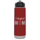 Laser etched maroon 20 oz vacuum insulated water bottle with 'Mom Volleyball2' design