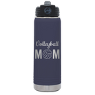 Laser etched navy 20 oz vacuum insulated water bottle with 'Mom Volleyball2' design