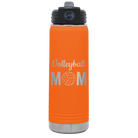 Laser etched orange 20 oz vacuum insulated water bottle with 'Mom Volleyball2' design