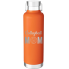 Laser etched orange 24 oz vacuum insulated water bottle with 'Mom Volleyball2' design