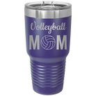 Laser etched purple 30 oz vacuum insulated tumbler with 'Mom Volleyball2' design