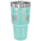 Laser etched teal 30 oz vacuum insulated tumbler with 'Mom Volleyball2' design