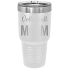 Laser etched white 30 oz vacuum insulated tumbler with 'Mom Volleyball2' design