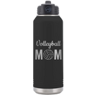 Laser etched black 32 oz vacuum insulated water bottle with 'Mom Volleyball2' design