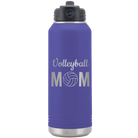 Laser etched purple 32 oz vacuum insulated water bottle with 'Mom Volleyball2' design