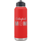 Laser etched red 32 oz vacuum insulated water bottle with 'Mom Volleyball2' design