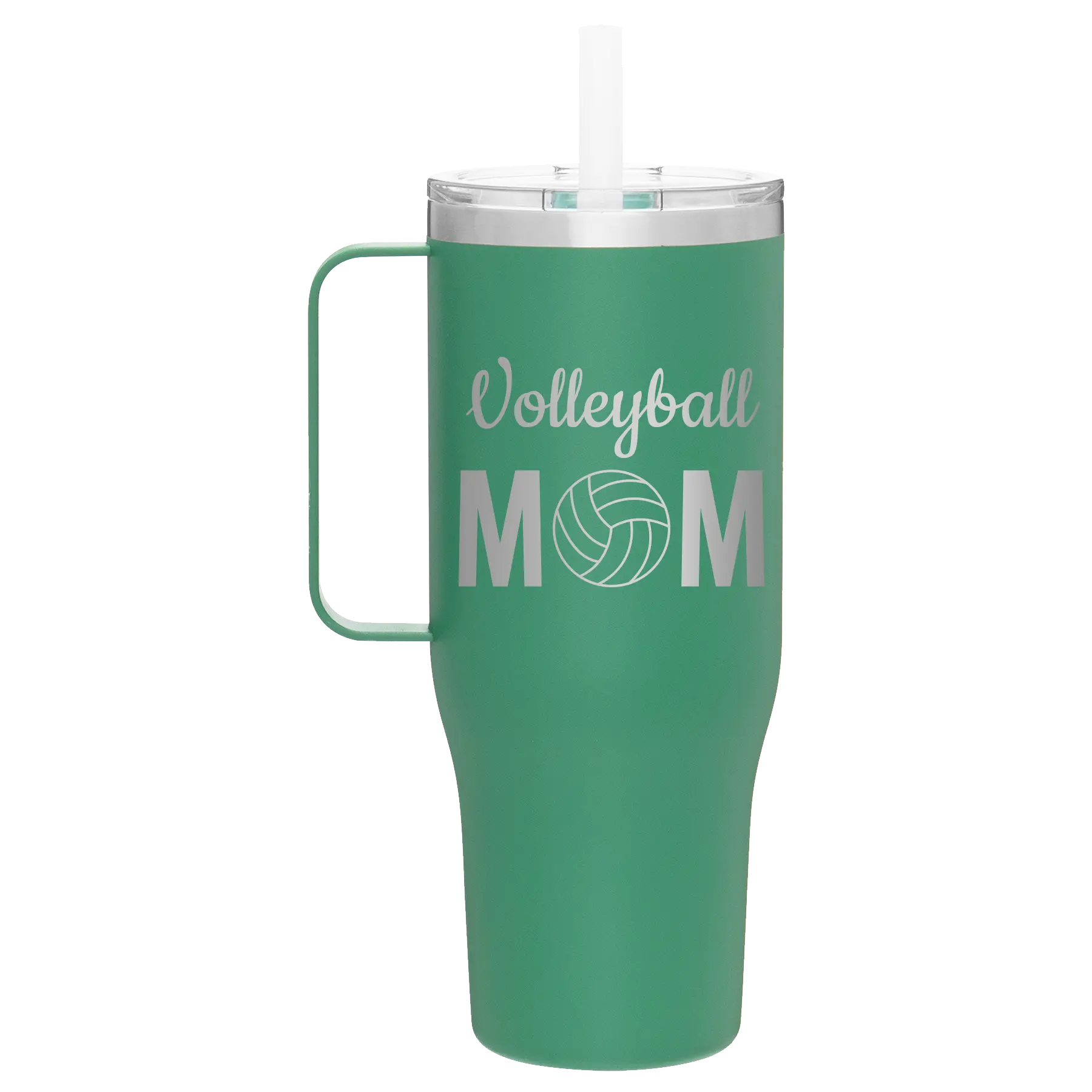 Laser etched forage 40 oz vacuum insulated tumbler mug with 'Mom Volleyball2' design