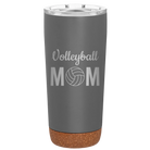 Laser etched storm gray 20 oz vacuum insulated tumbler with 'Mom Volleyball2' design
