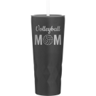 Laser etched black 20 oz vacuum insulated tumbler with 'Mom Volleyball2' design