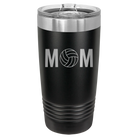 Laser etched black 20 oz vacuum insulated tumbler with 'Mom Volleyball' design