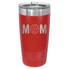 Laser etched red 20 oz vacuum insulated tumbler with 'Mom Volleyball' design